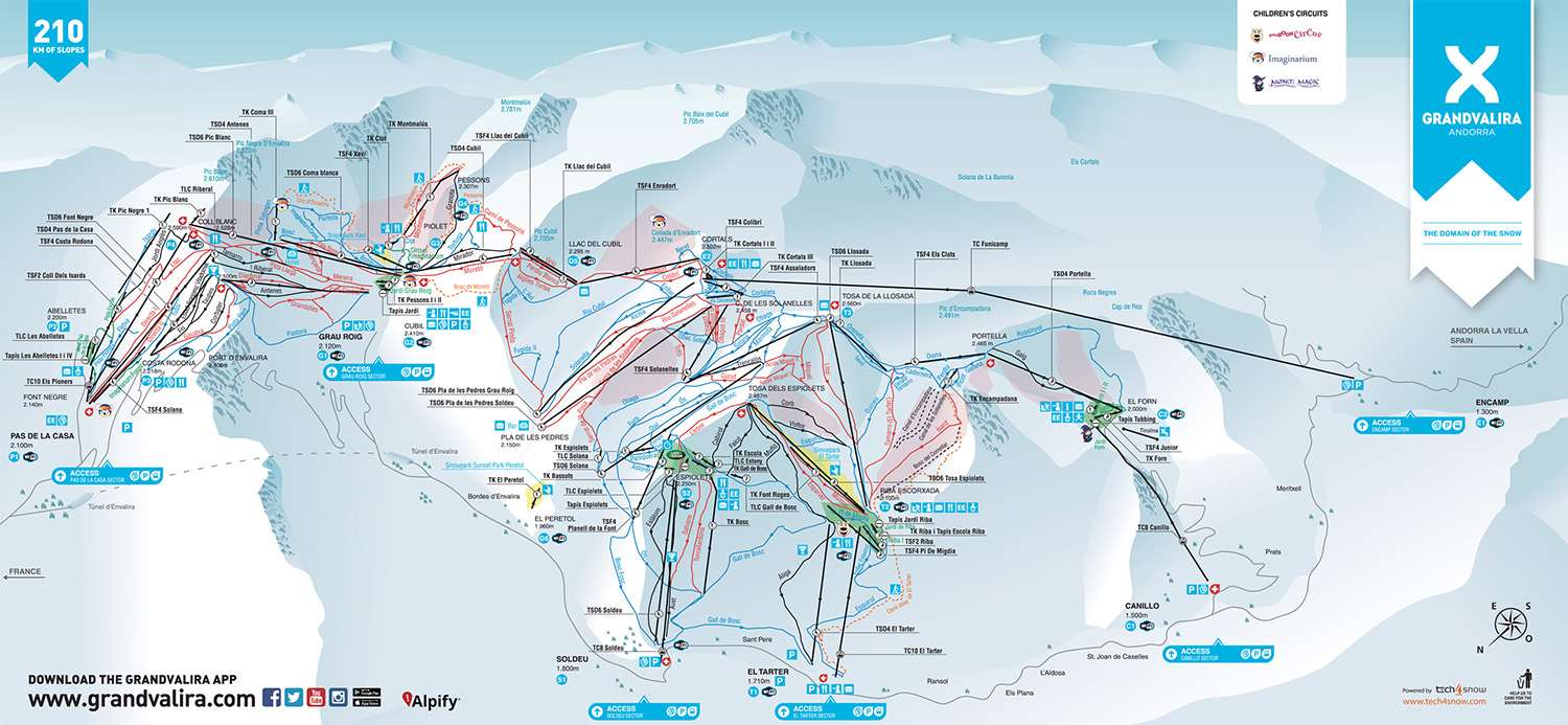 Pistekaart Grandvalira in Andorra